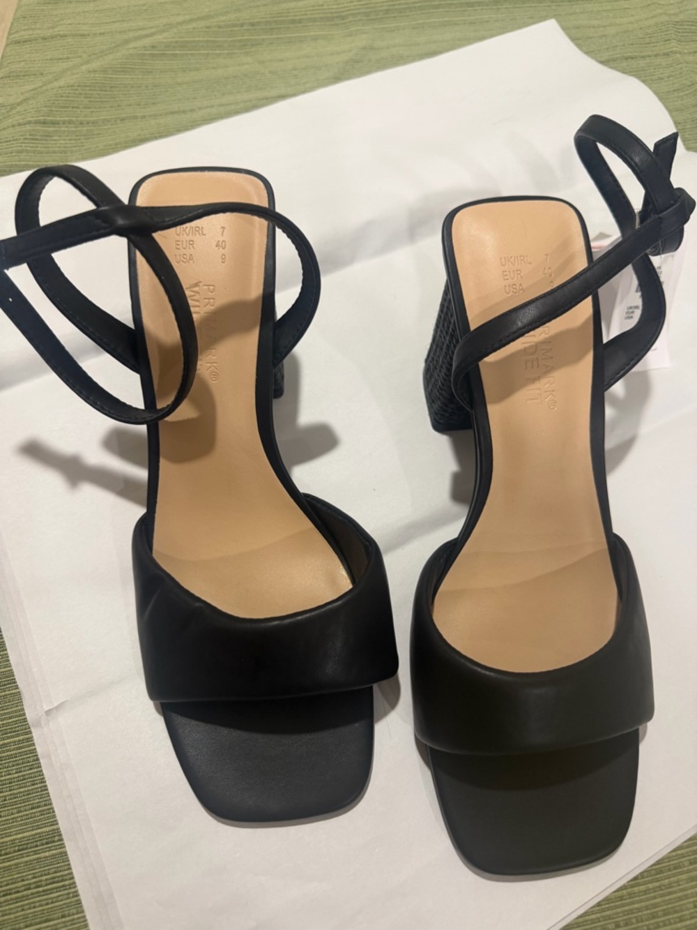 Primark Black Strappy Square-Toe Block Heel Sandals